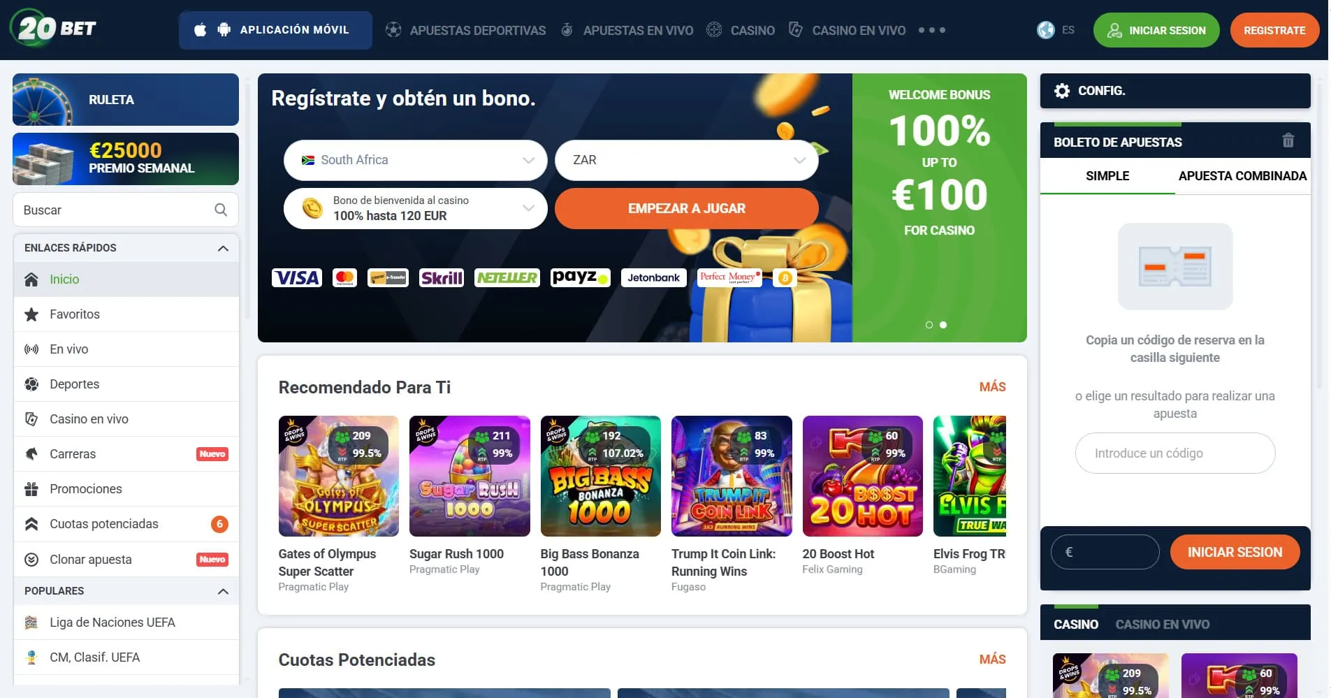 20Bet casino con Payz